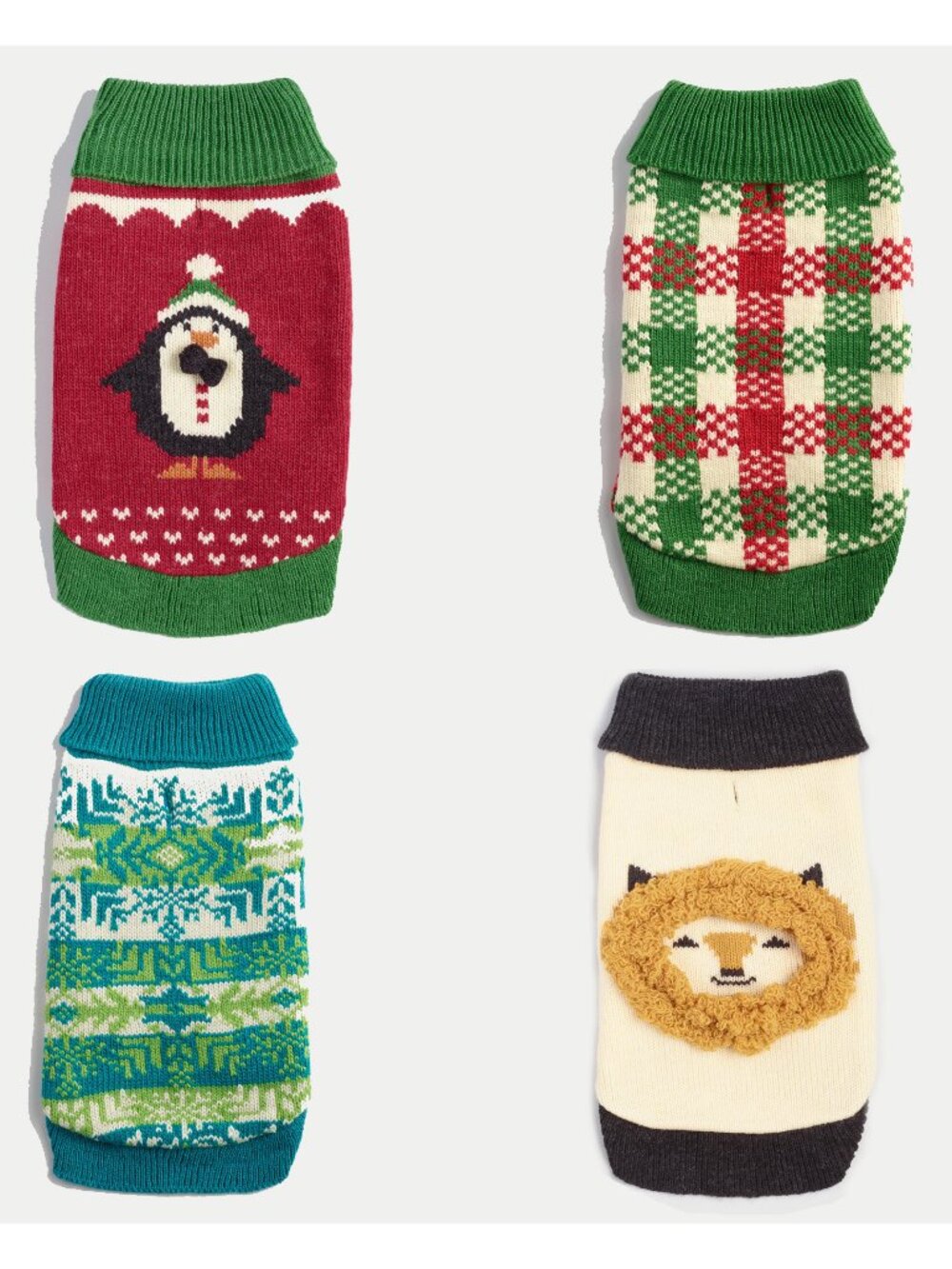 lot 4 NEW size SMALL dog sweaters WORLD MARKET knit pet fall winter penguin lion